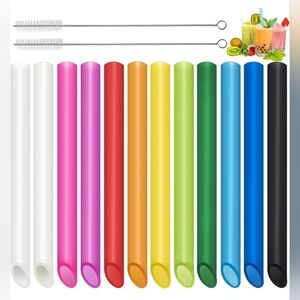 12 Reusable Boba Straws with 2 Brush Cleaners‎ Hard Plastic Multicolor